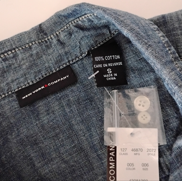 New York & Company 100% Cotton Dark Denim Western Style Tunic Shirt Size Small - Picture 12 of 14